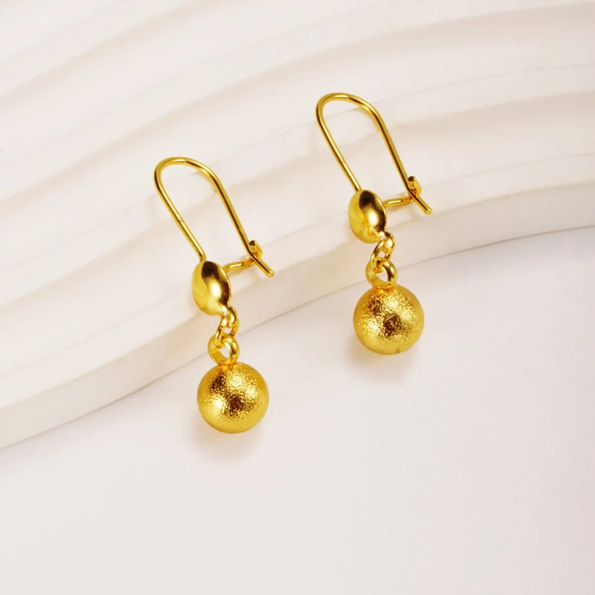 9999 gold round ball ear stud long earrings, small-scale, minimalist, fashionable, cool style ear jewelry, fashionable