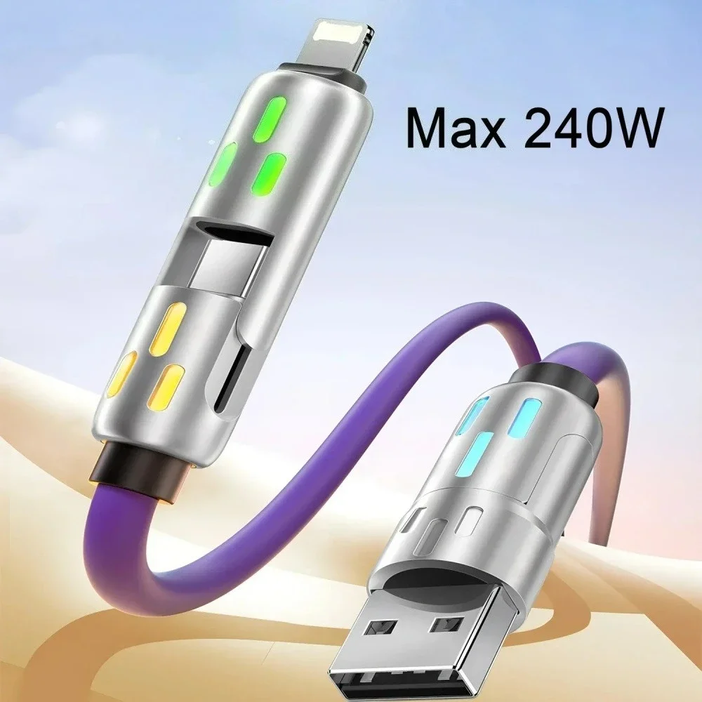 240 واط نوع C كابل شحن سريع 4 في 1 USB PD سيليكون سوبر شحن سريع الحبل نوع-C إلى USB كابل آيفون سامسونج Xiaomi #5