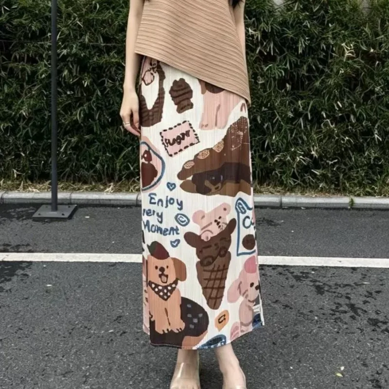 Miyake Pleated Personality Skirt Plisse 2026 Summer New Side Slits Original Print Jupe Casual Elegant Versatile A-line Skirt