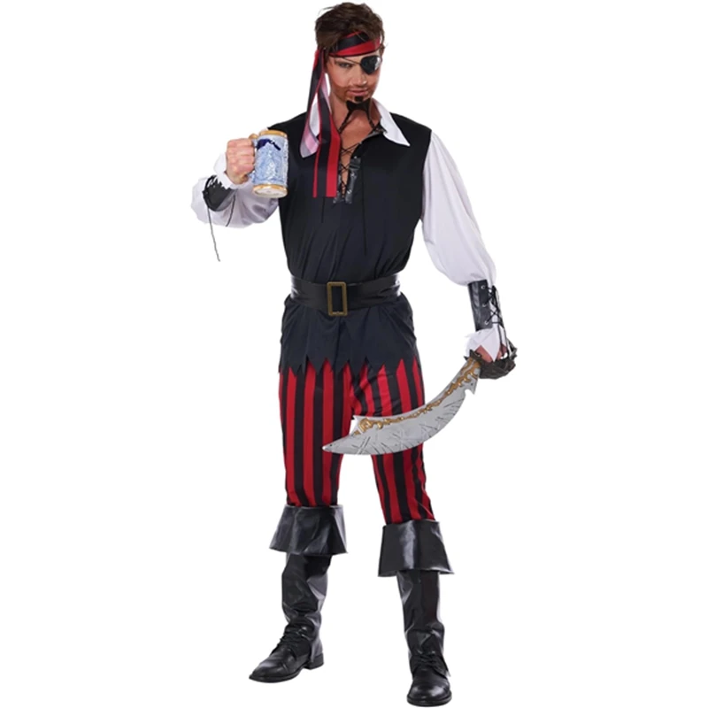 Halloween Pirate Costumes Pirate Bandana Eye Patch Tops Pants and Belt 5 Pcs Set for Cosplay & Party view 2