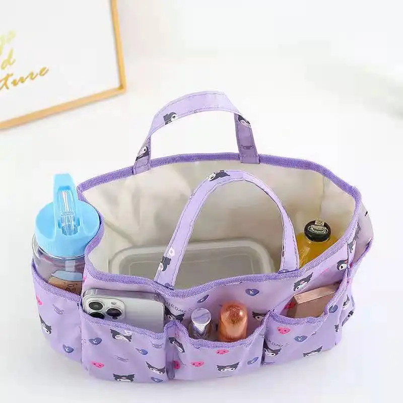 Sanrio Storage Bag Hello Kitty Cinnamoroll Kuromi Diaper Bottle Bag Portable Shopping Bag Lunch Bag Bento Case Women Makeup Bag