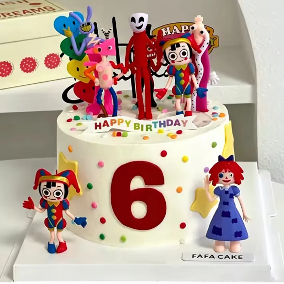 Conjunto com 8 peças do incrível Circo Digital, bonecos de pelúcia Pomni e Jax, brinquedos fofos do incrível Circo Digital, presente, decoração de bolo.