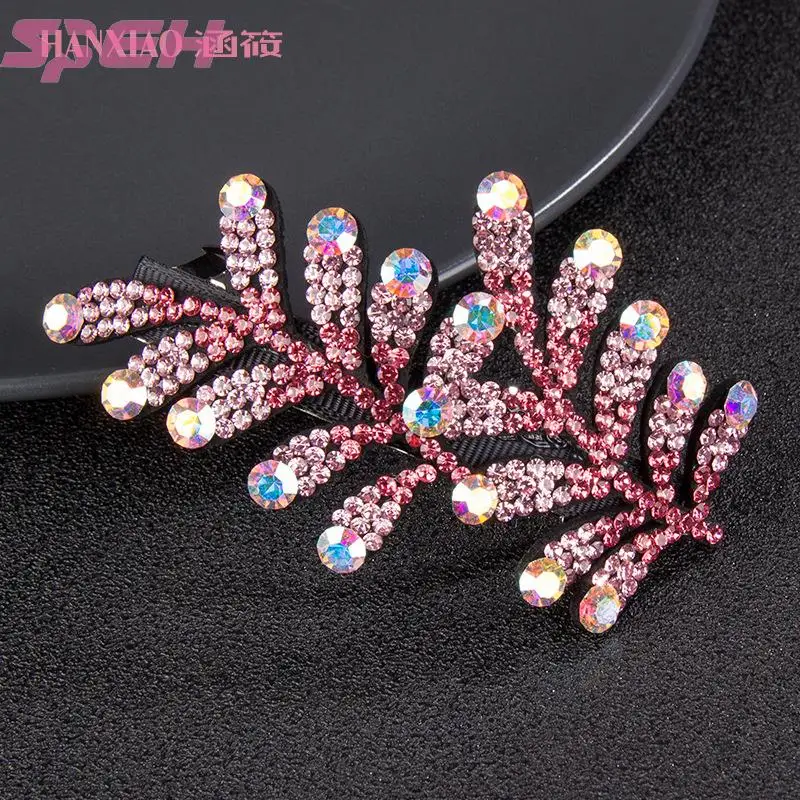 New Crystal Hairpin Fairy with Diamond Leaves Simple Temperament Spring Clip Horsetail Clip Hair Card Korea High-grade