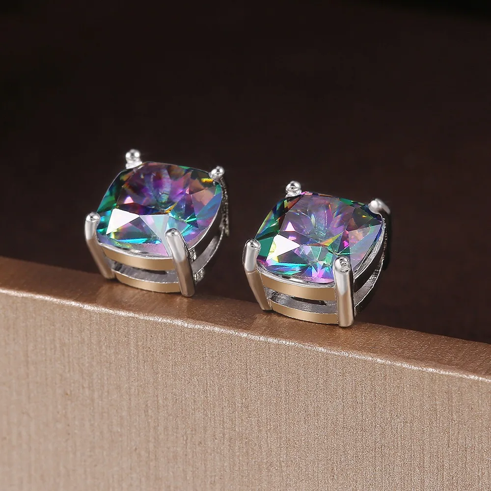 Personality Luxury High Quality Square 5A Zircon Stud Earrings for Men Women Classic Stainless Steel Piercing Earrings Jewelry