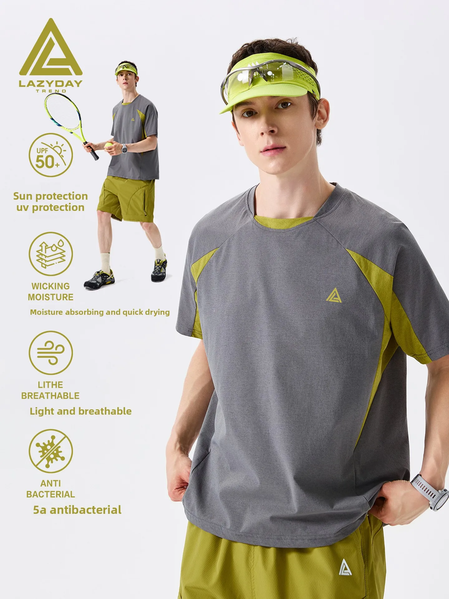 

LAZY DAY Lightweight Qui Dry Breathable Fitn T-irt Men's Loose Fit ort Sve Outdoor Sportswear Summer Casual Sle