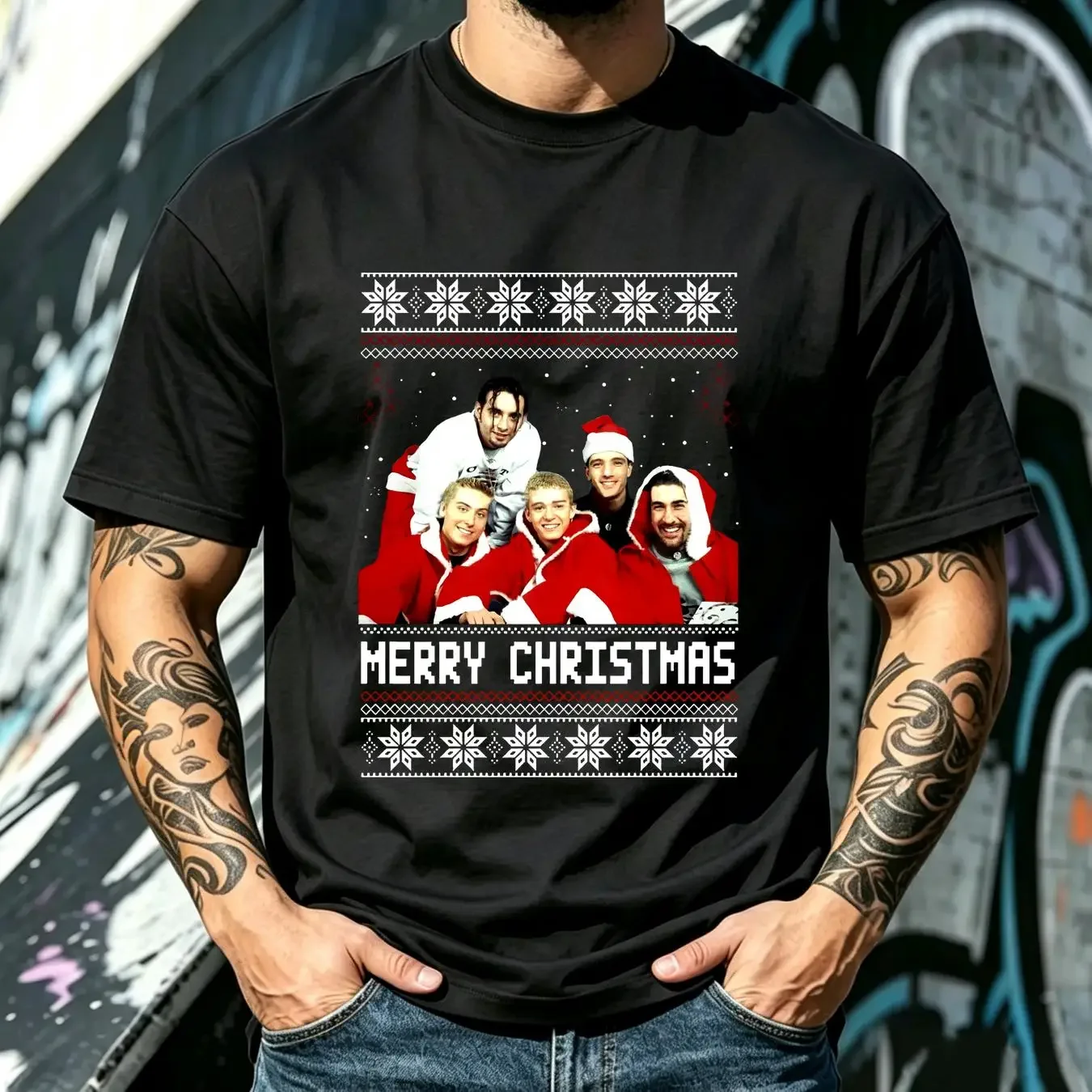 washed T Shirt NSYNC Merry Christmas And happy holiday Black Men S 4XL FN2115 vintage Washed Casual homme Stylish