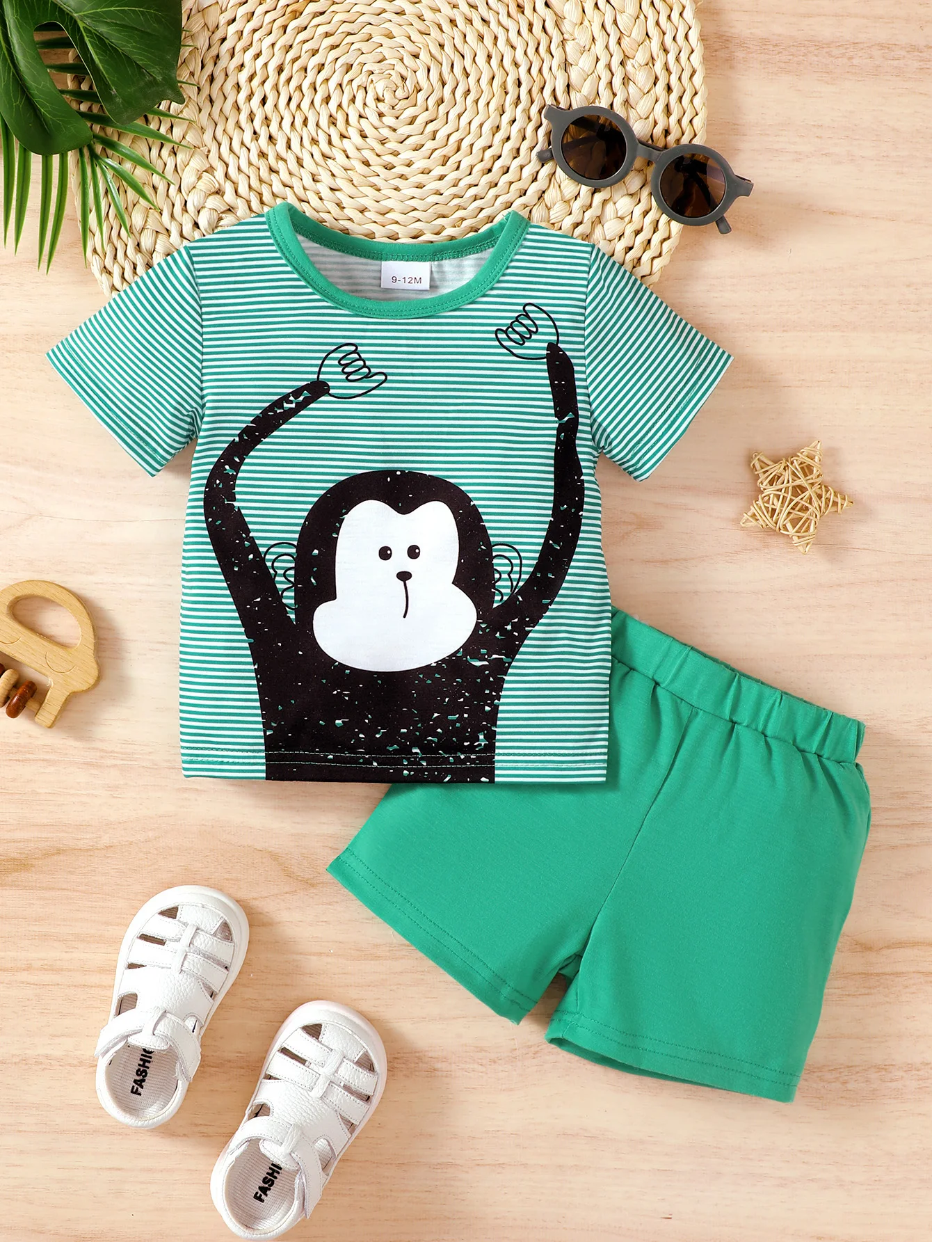 Summer 0-2 Years Old Infant Babay Boys Monkey  Print Short-Sleeved Casual 2-Piece Set