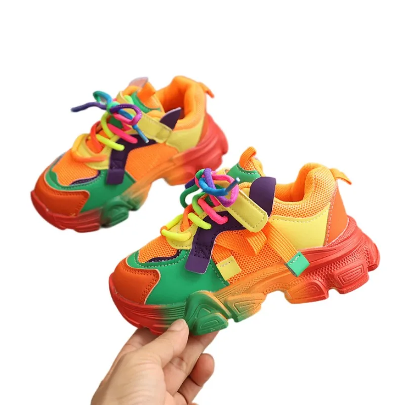 

2026 Spring Autumn New Children's Colorful Fashion Anti slip Running Shoes Boys Girls Breathable Mesh Casual Sports Shoes 21-36