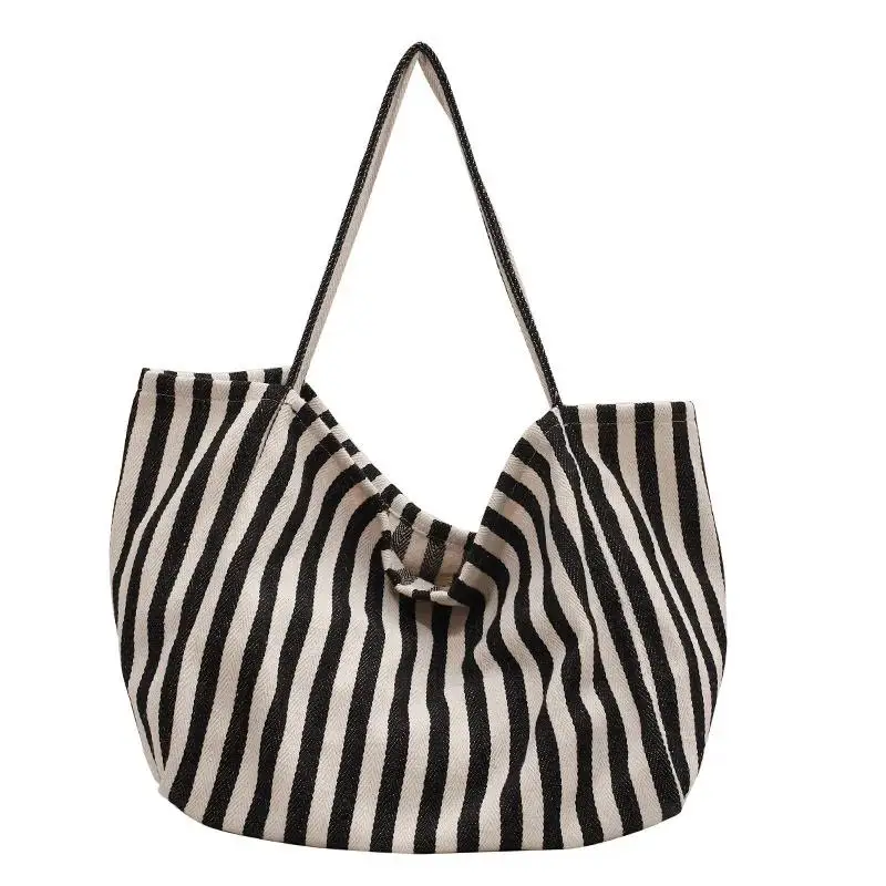 New Fashion Women\'s Tote Shoulder Bag Designer Striped Casual Handbag for Women 2022 Simple Large Capacity Female Shopper Bags