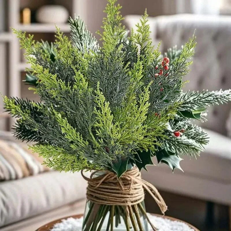 5/1 قطعة فروع الصنوبر واقعية لينة انحناء الاصطناعي نورفولك الصنوبر إبرة فرع DIY اكاليل جارلاند زينة عيد الميلاد