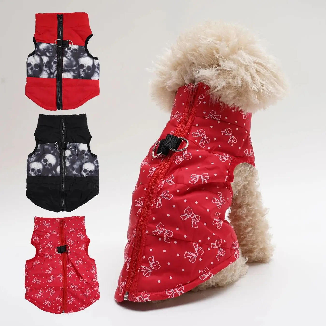 3 Pack Pet Clothes Black Red Print Autumn Winter Warm Vest for Dogs And Cats