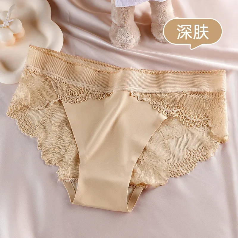 Seamless Briefs Women Sexy Lace Underwear See Through Panties Low Rise Underpants Soft Lingerie Female Ice Silk Smooth Knickers