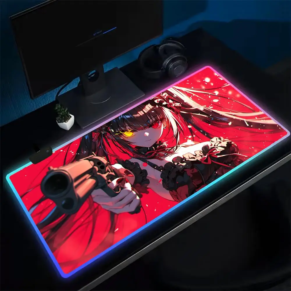 

Коврик для мыши Hoyo Date A Live, игровой коврик для мыши в стиле аниме, светодиодные настольные коврики с подсветкой, резиновые настольные коврики XXL RGB