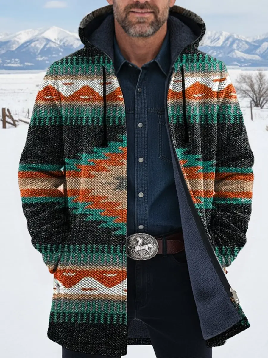 Vintage Aztec Art 3D مطبوعة أفخم سميكة طويلة الأكمام سترة معطف الرجال سترة سميكة الدافئة #2