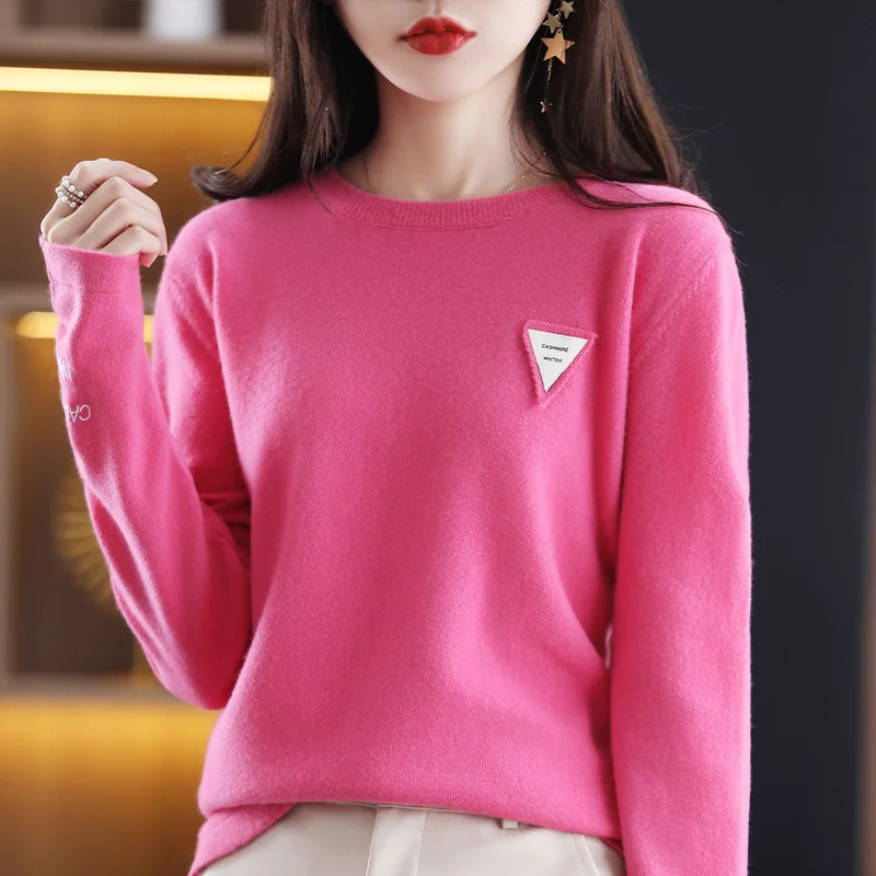 【 No Returns Supported 】 Autumn/Winter New Pure Wool Women\'s Round Neck Loose Embroidered Fashion Knitted Wool Bottom Sweater