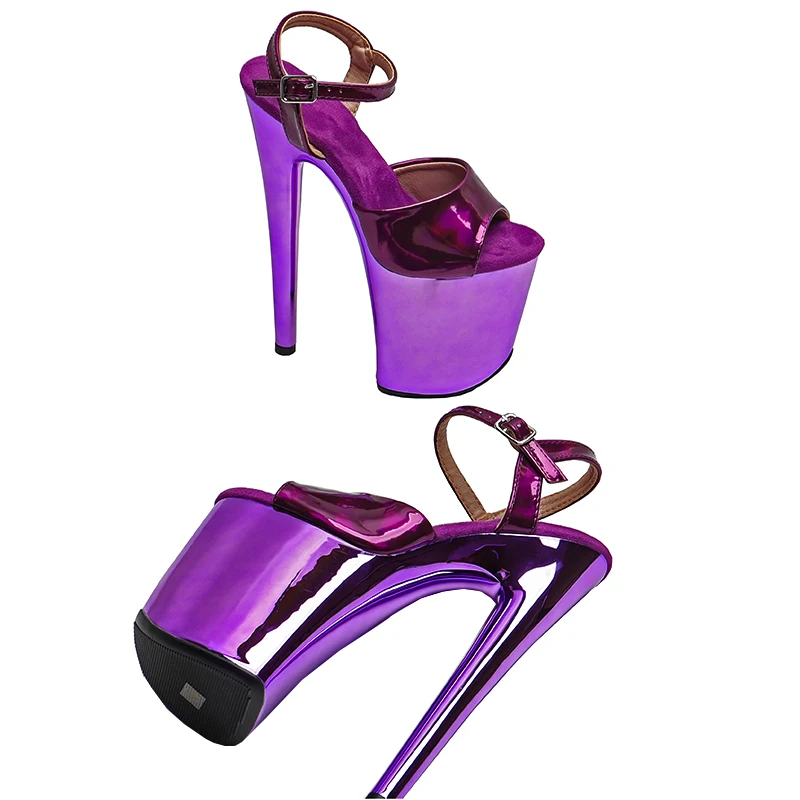 Leecabe  8Inch/20cm Shiny PU   upper electroplate Platform  High Heels party Sandals  stripper heel Pole Dance Shoes