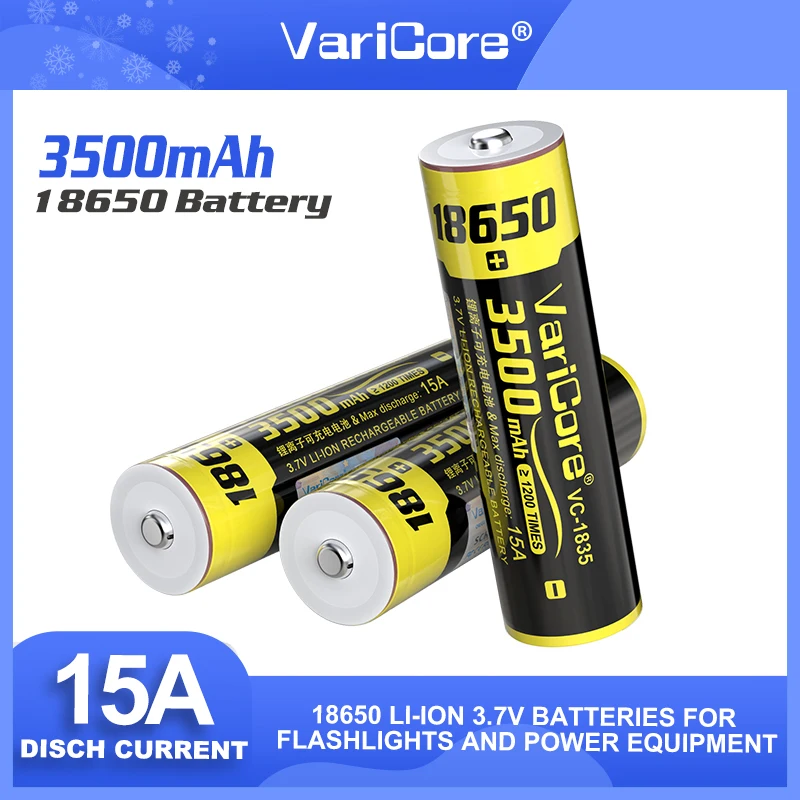 

1-20PCS New VariCore VC-1835 18650 3.7V 3500mAh Rechargeable lithium battery With Tip for LED Flashlight Handheld fan