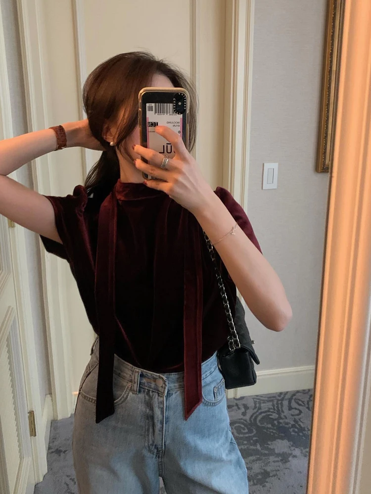 Camiseta de terciopelo ort Sve para mujer, ropa interior holgada ajustada con cuello alto, diseño de otoño e invierno, Top coreano Sle