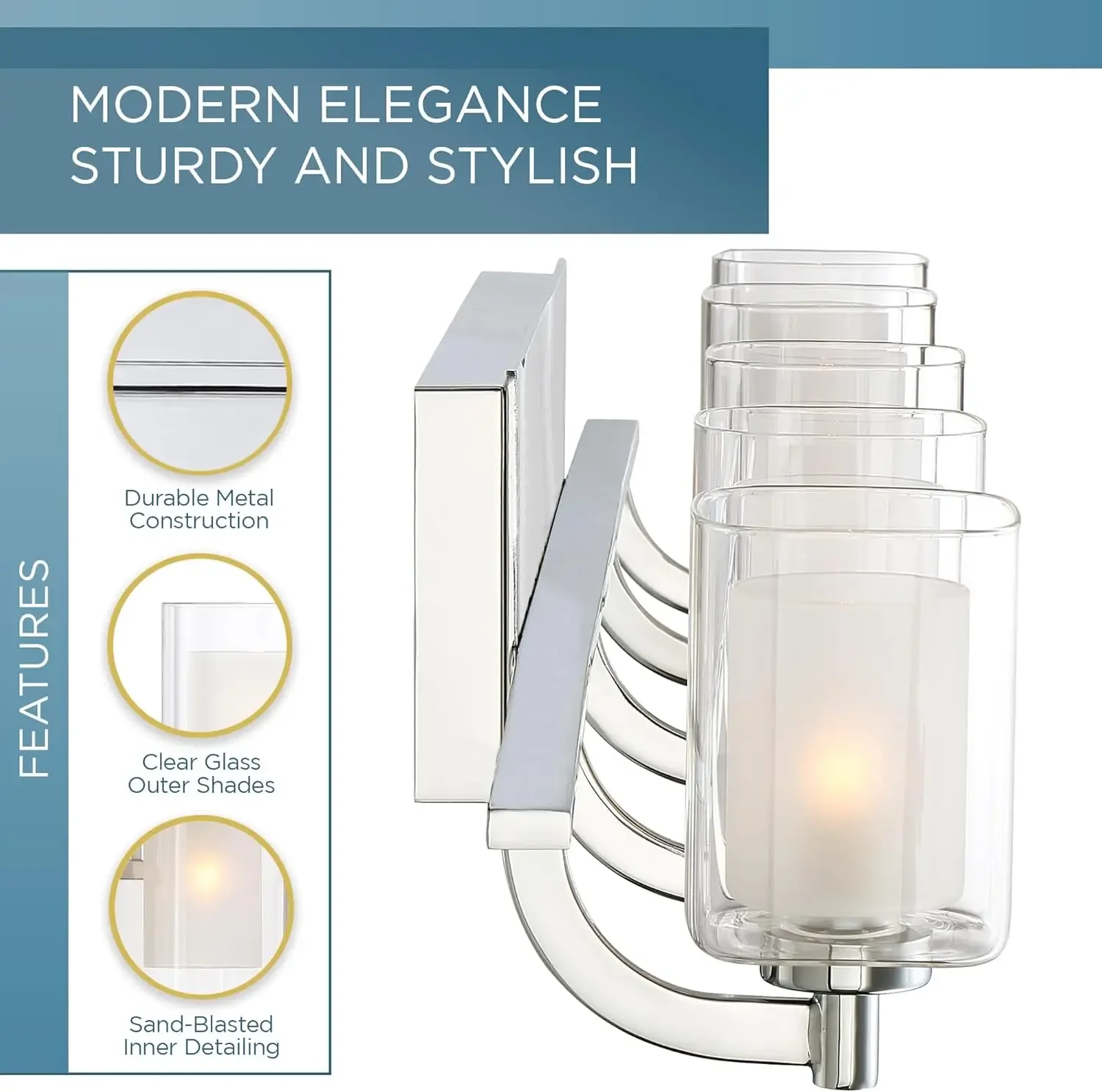 Современные светильники для туалетного столика, 5 ламп, 42-дюймовые полированные хромированные светильники для ванной комнаты над зеркалом, пескоструйное внутреннее стекло, светодиод 50 Вт