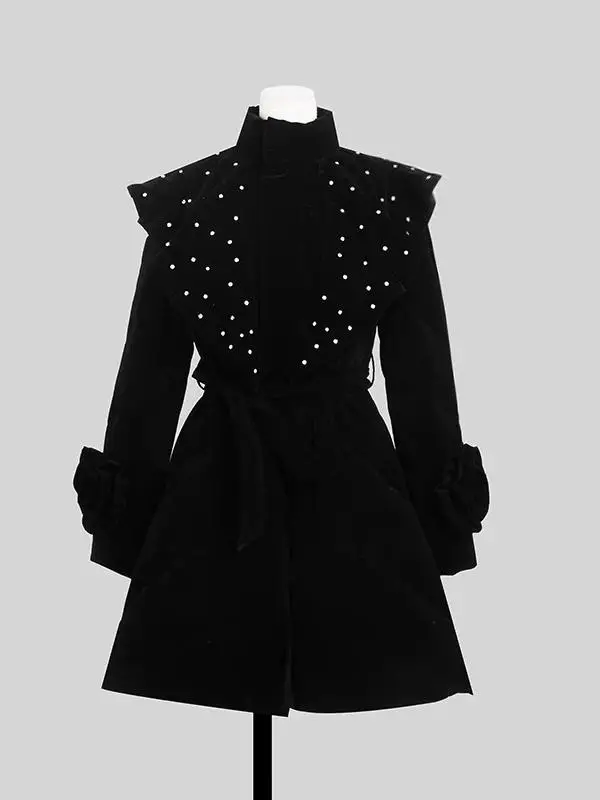 2024 Winter New Chic Women's Clothing Starry Sky Embellishment Hand-drilled Flowers Down Coats Romantic Sweet Short Down Jackets