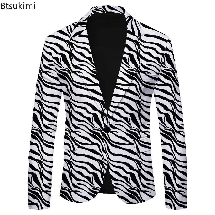 Brand New Men's Casual Blazer Jackets Trend Printed Party Wedding Groom Dress Suit Fashion Single-button Slim Suit Coats for Men