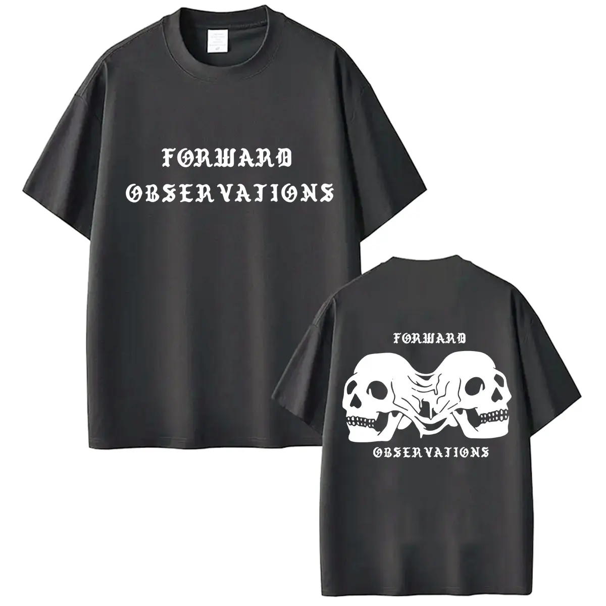 Forward Observations Group Double Skull Graphic T Shirt Fashion Vintage Gothic T-shirts Men Cotton Oversized T Shirts Streetwear