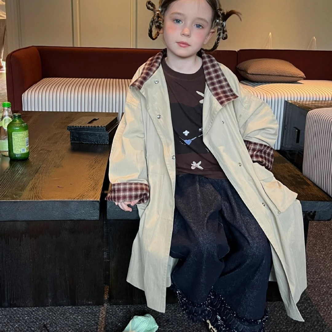 Girls' Coat 2026 Spring and Autumn New Children's Clothing Korean Style Girl Baby Loose Temperament Simple Long Coat
