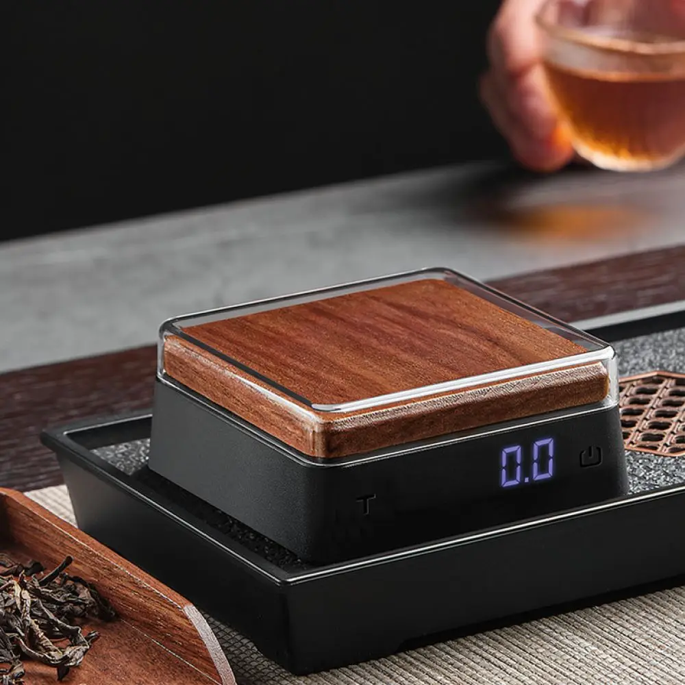 Vintage Walnut Tea Ceremony Scale Precision Digital Kitchen Weighing Tool Rechargeable Gram Balance For Loose Leaf Tea