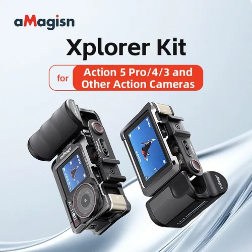AMagisn Hand Grip Xplorer Kit con botón de obturador para cámaras Insta360 AcePro2 DJI Hero Series Compatibilidad Marco y soporte