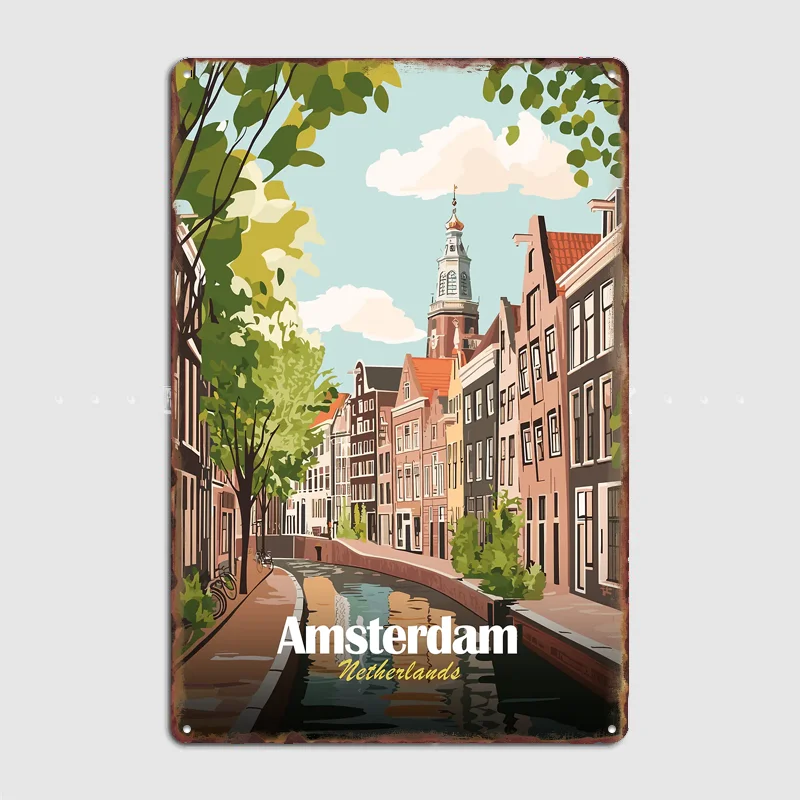 Amsterdam Netherlands Canal Poster Metal Sign Room Decor Wall Custom Bedroom Indoor Home Wall Decor Posters Room Decoration