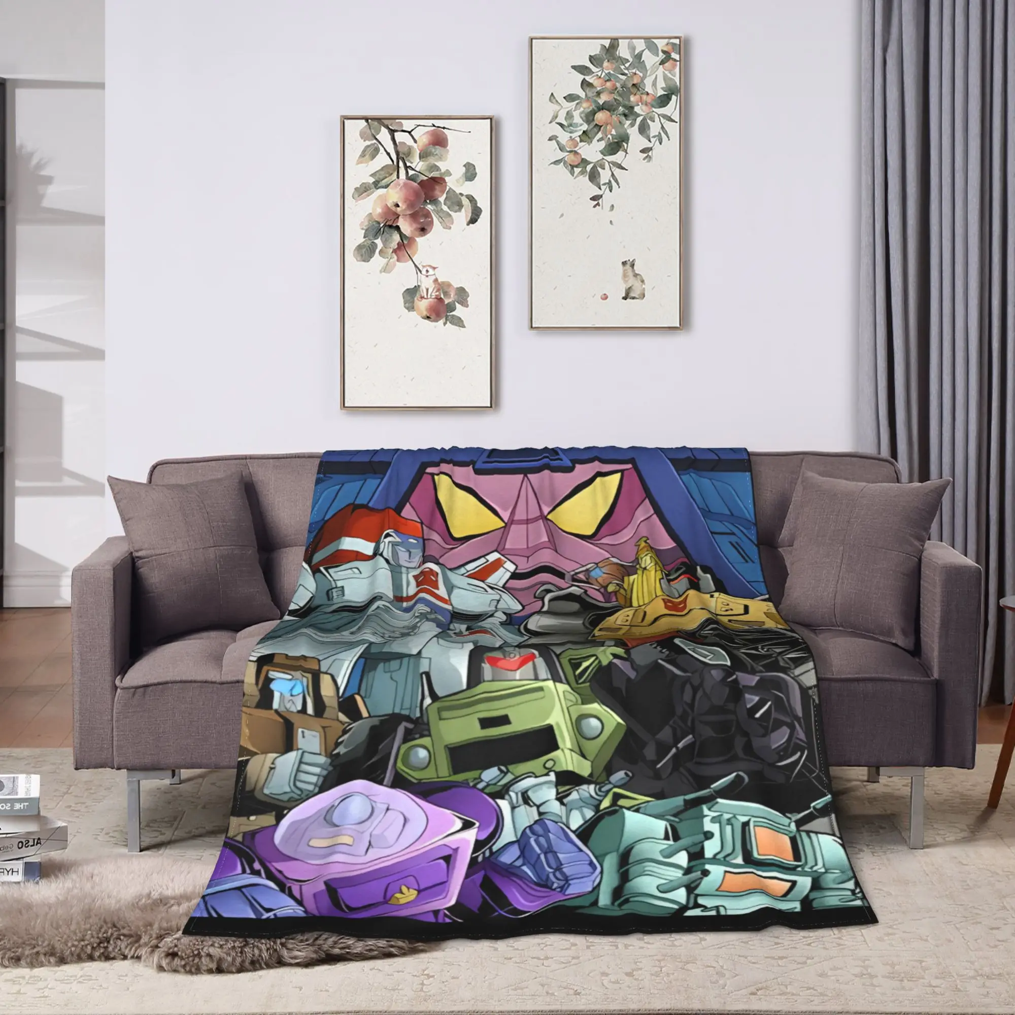 Transformered Cartoon Flannel Blanket  Warm Soft Throw Blanket for Living Room Travel Funny Bedspread Sofa Bed Cover