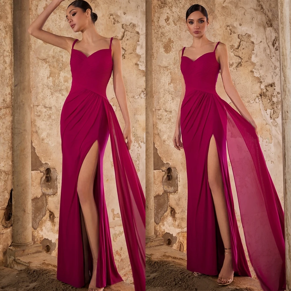 カスタマイズされたセクシーなシフォンマーメイドイブニングドレスクラシックスパゲッティストラップウエディングドレスセクシーなノースリーブ特別な日のドレス