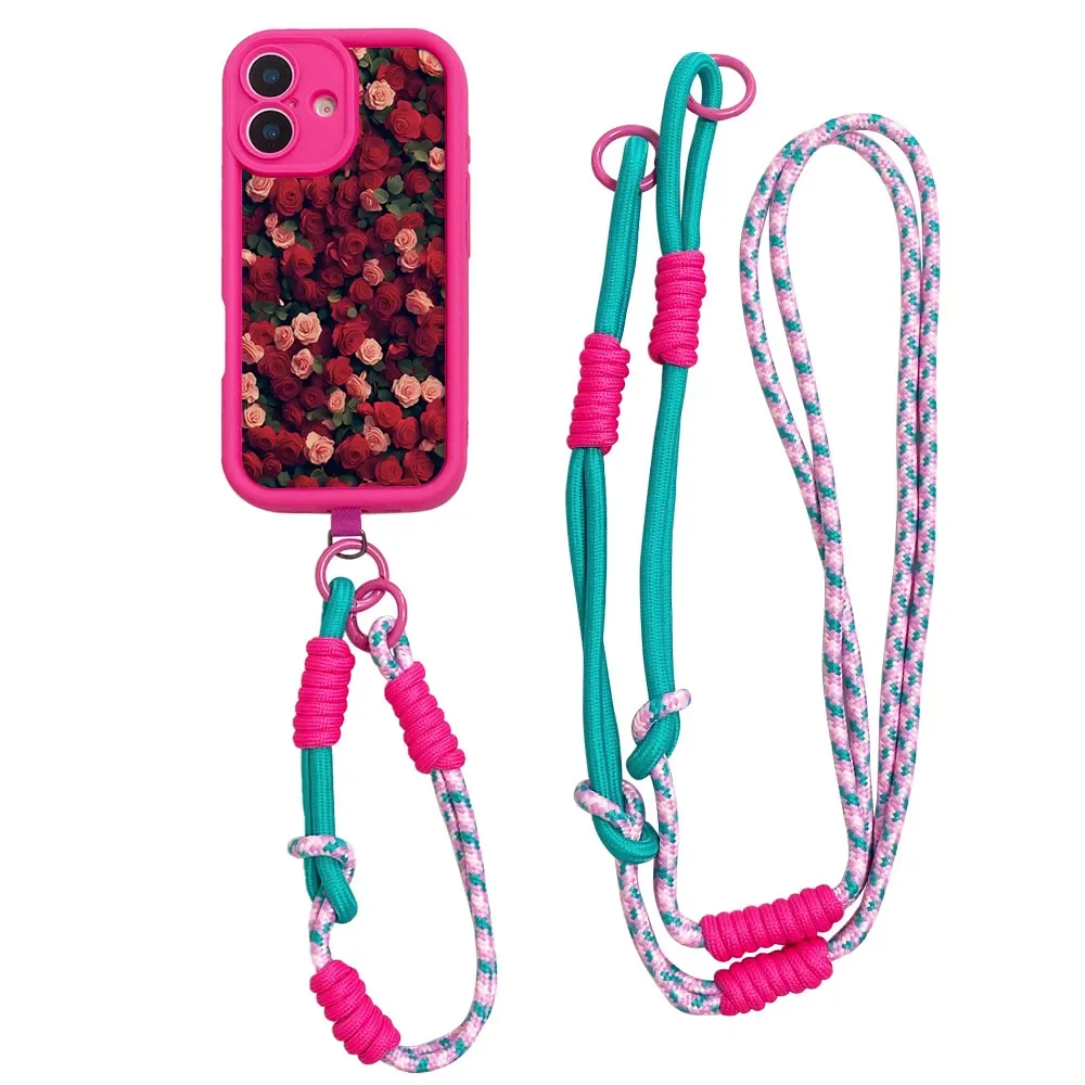 Ypm5funda de teléfono con cordón cruzado y cadena de muñeca para Xiaomi 13T 14T 12T 11T Pro 15 14 13 12 11 Lite Ultra cubierta de correa de collar de flores