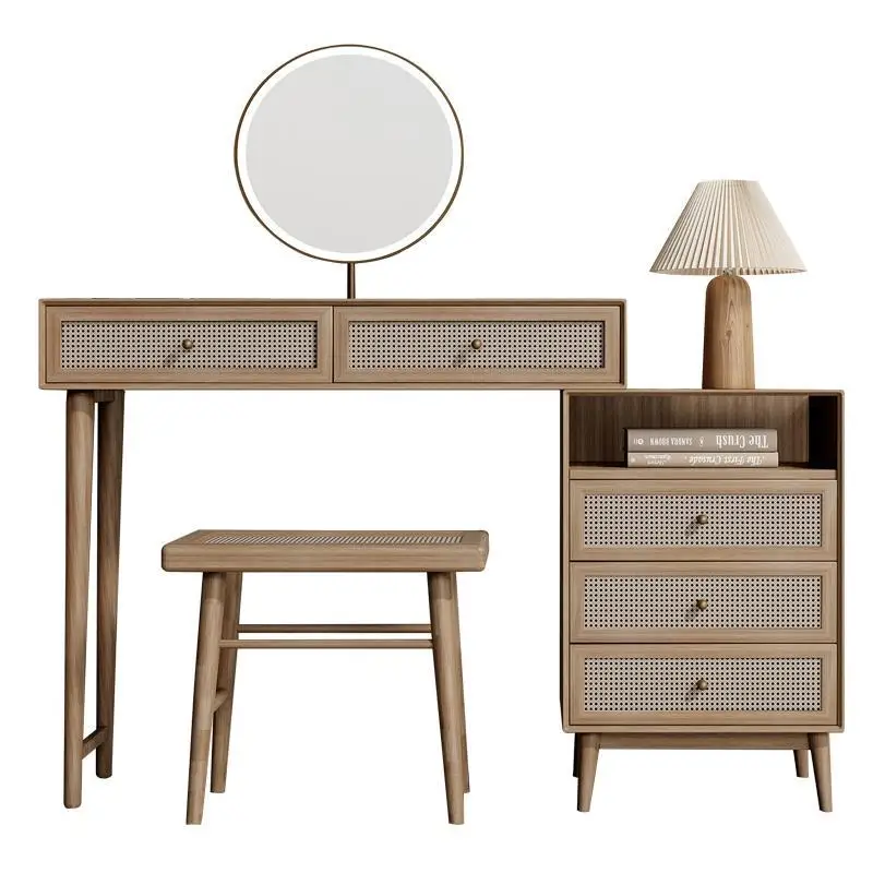 Light luxury makeup table, solid wood color desk and chest integrated