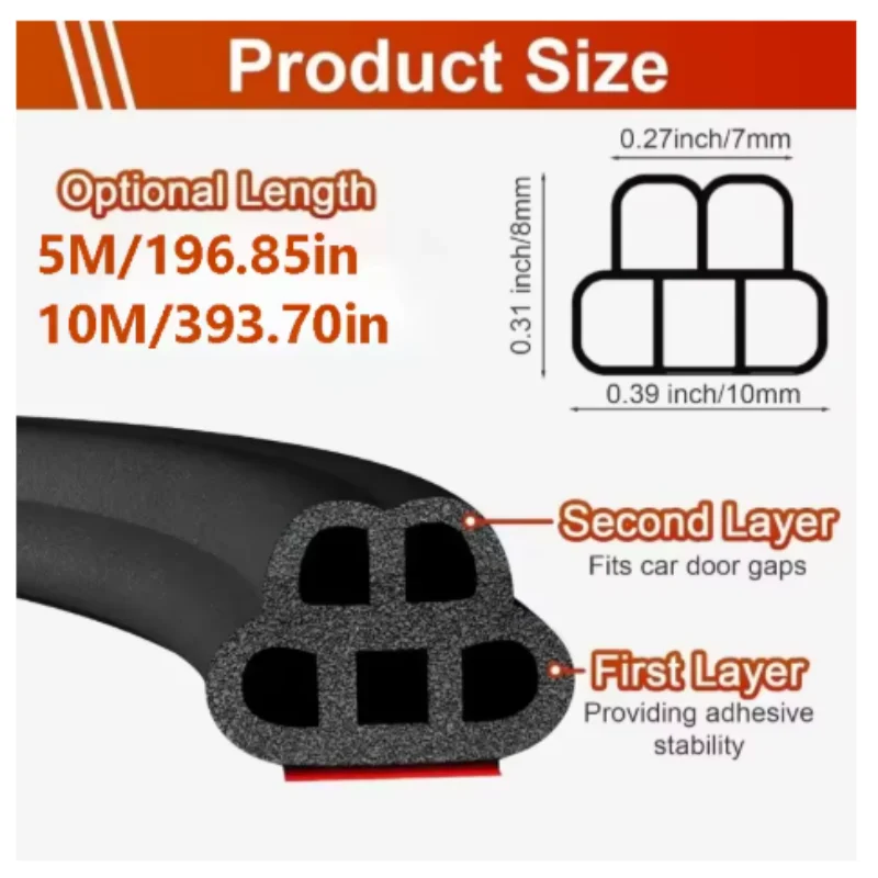 Self Adhesive Car Door Acoustic Weather Strip Double Layer 5 Hole Car Windstrip for Truck Pickup Truck, Car Door Wind Deflector