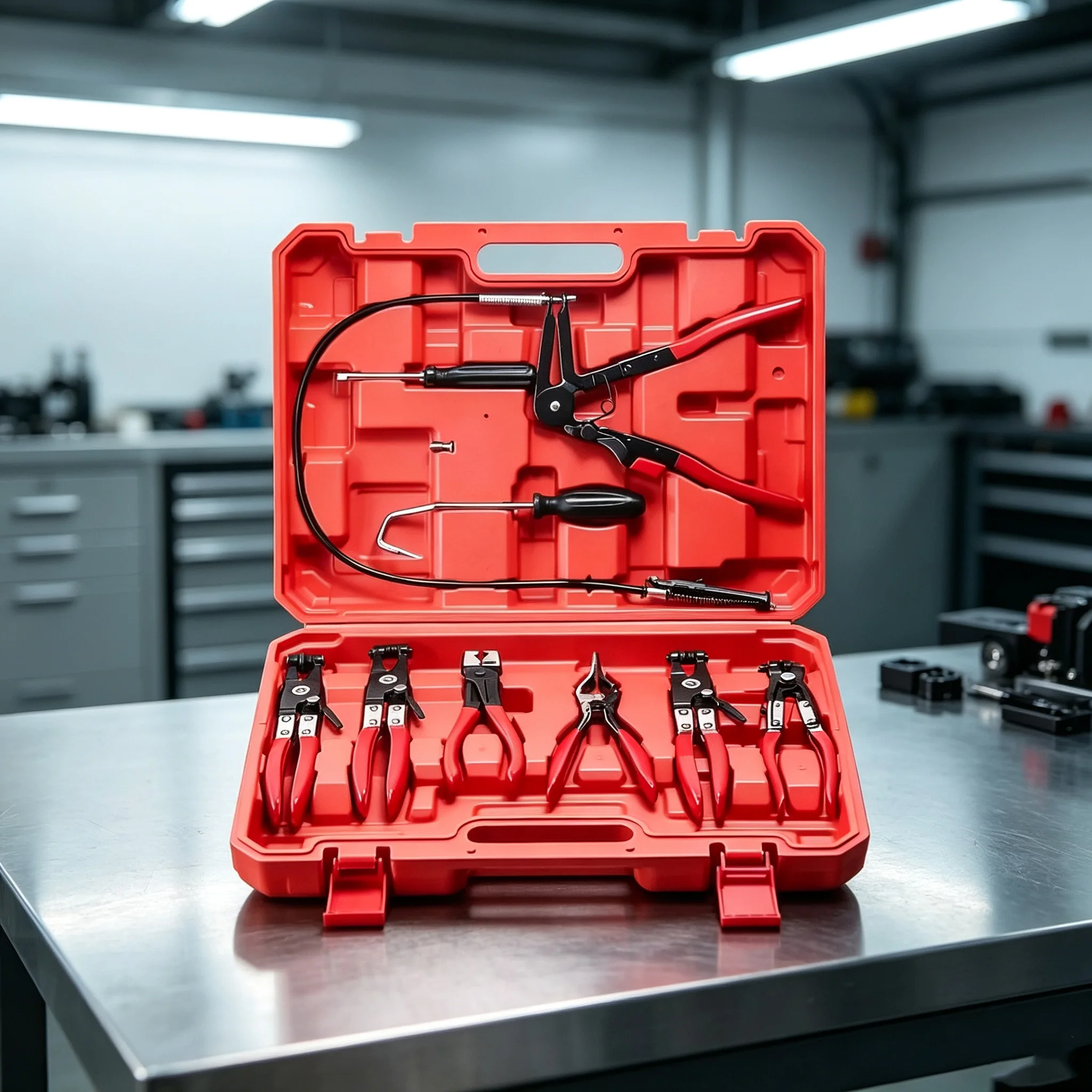 9pcs Wire Long Reach Hose Clamp Pliers Set Fuel Oil Water Hose Auto Tools,Hose Clamp Pliers for Fuel Oil & Water Hoses,Red