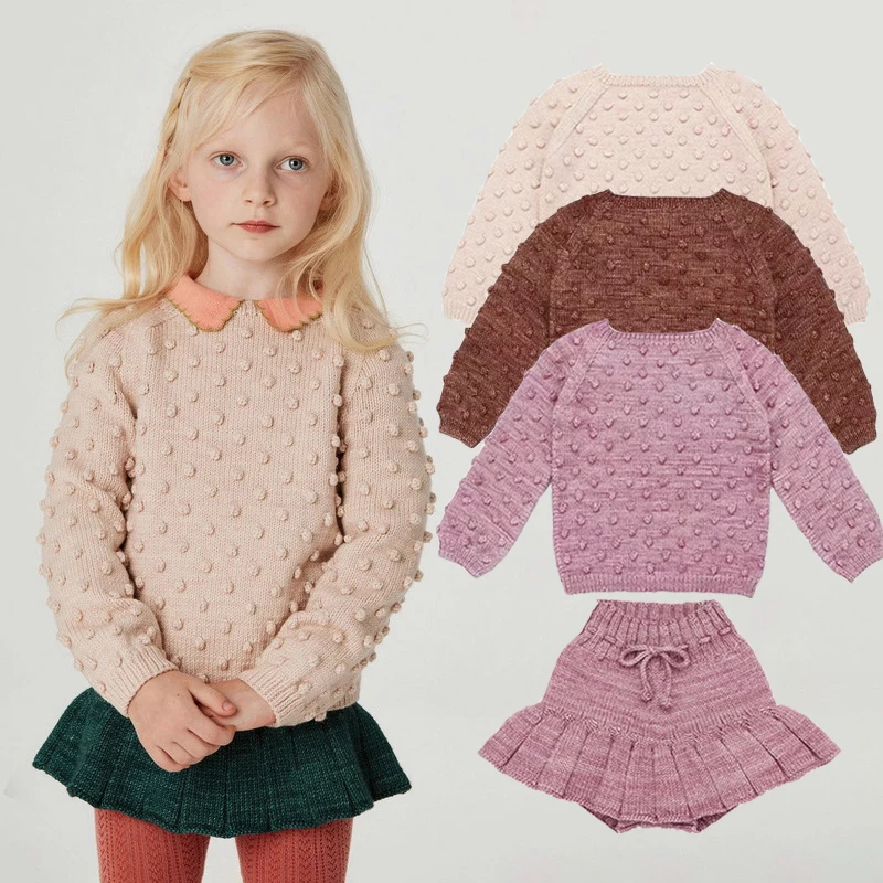 Pull en tricot Popcorn pour bébés filles, pulls pour tout-petits, vêtements d\'automne et d\'hiver