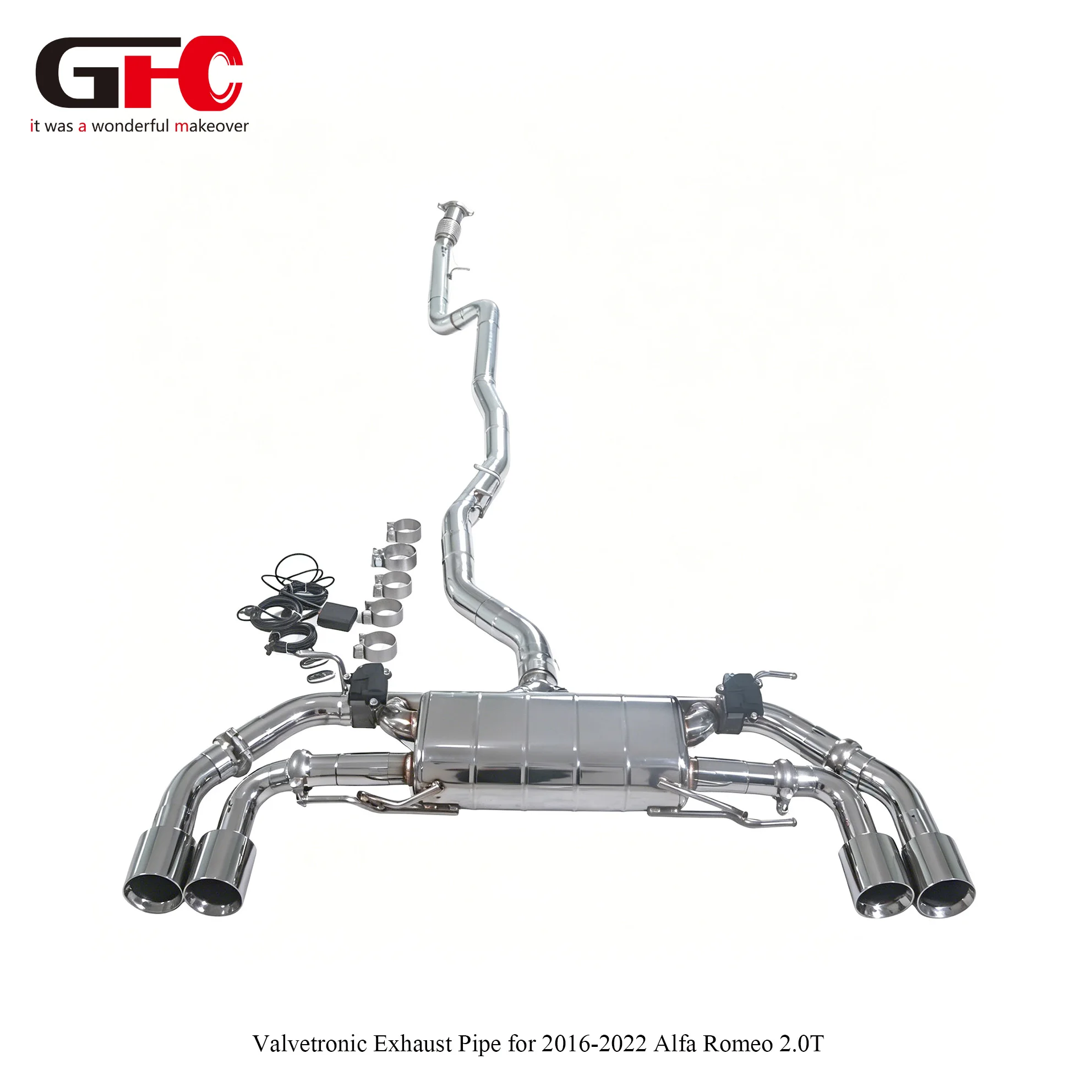 For Alfa Romeo 2.0T Exhaust System Mid Rear Section Single Muffler Dual Valve Quad Outlet Performance Exhaust