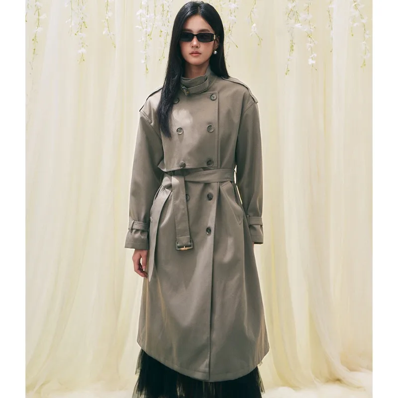 

Spring New Women Retro Double-breasted Long Trench Coat