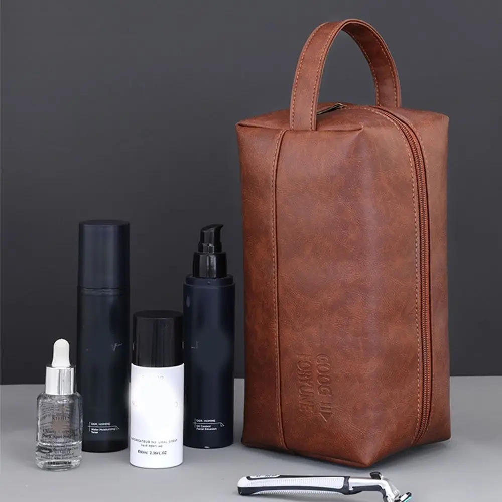 

Waterproof Men Wash Toiletry Bag Large Capacity Multi Pocket PU Makeup Pouch Handheld Zipper Business Cosmetic Bag