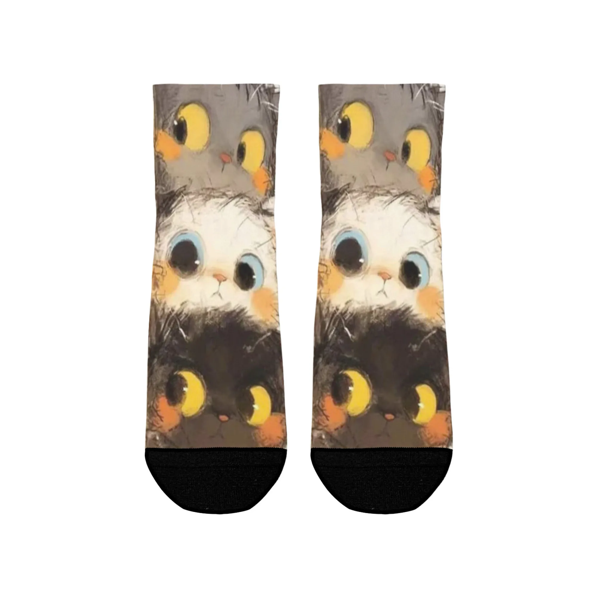 Tre simpatici calzini corti per gatti in misto poliestere, comodi calzini casual per donna, uomo, unisex, morbidi, traspiranti, leggeri, alla moda