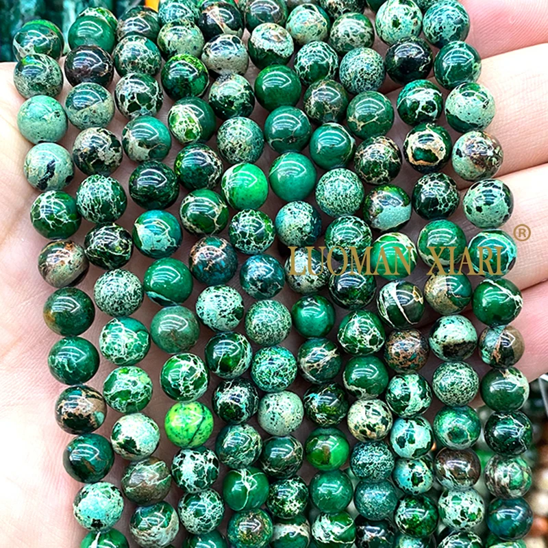 Natural Stone Dark Green Sea Sediment Jasper Loose Round Spacer Beads for Jewelry Making DIY Bracelet Charms Accessories