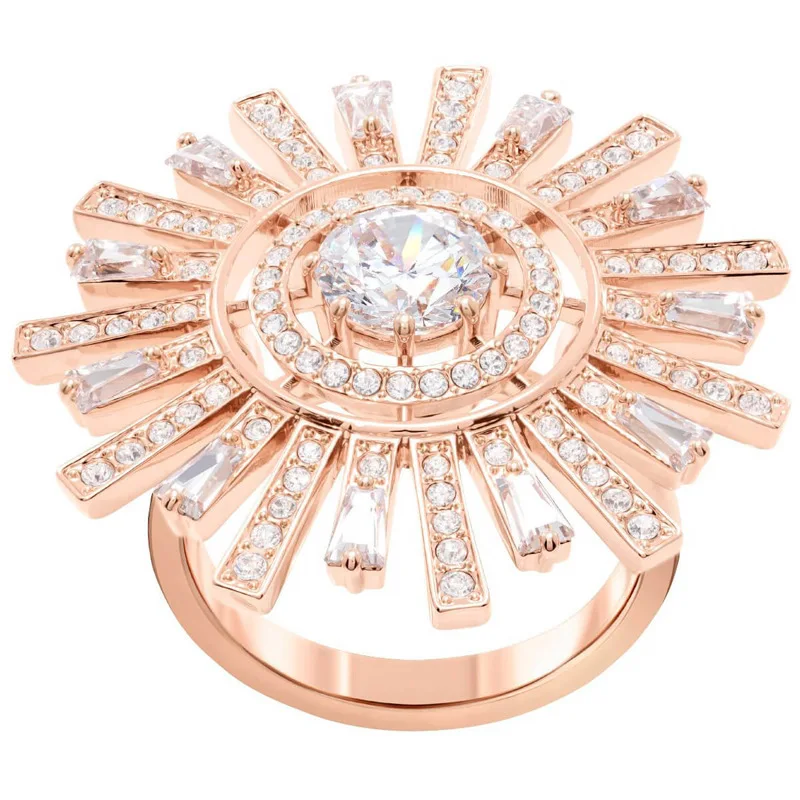 New Sunshine Ring Rose Gold Color Elegant Ring Statement Finger Jewerly for Women Mom Party Crystals from Austria