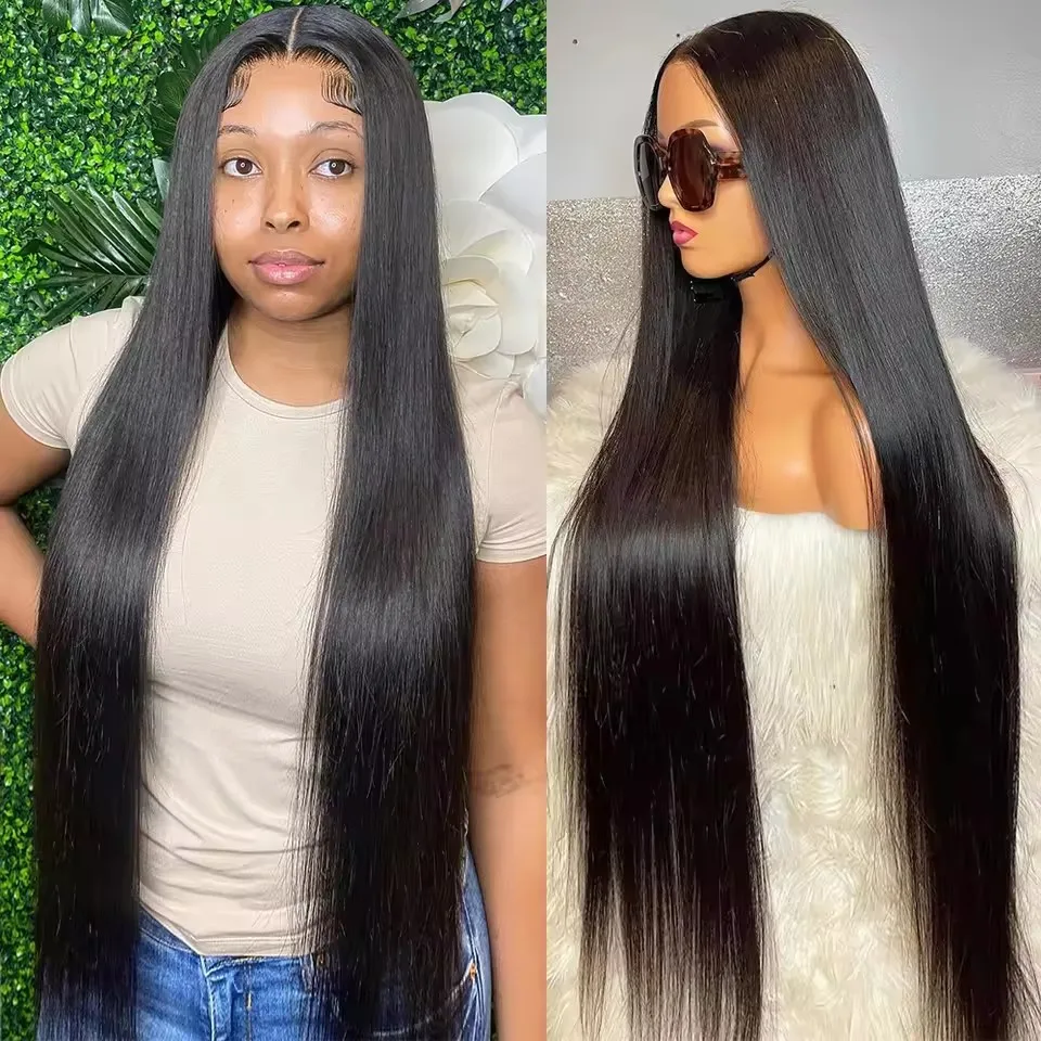 32 34 36 Inch Smooth Bone Straight Nature Black 13x6 13x4 HD Lace Frontal Wigs 4x4 Transparent Lace Closure Wig 100% Human Hair