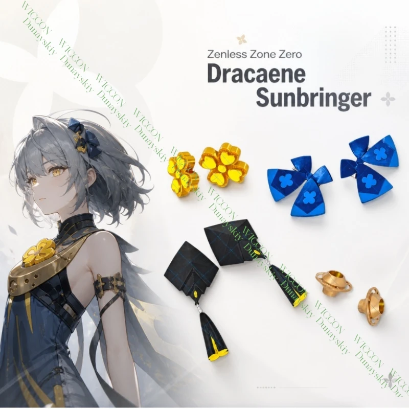 Набор аксессуаров для косплея персонажа игры Dracaene Sunbringer: лук, головной убор и серьги для тематических ролевых игр и конвенций.