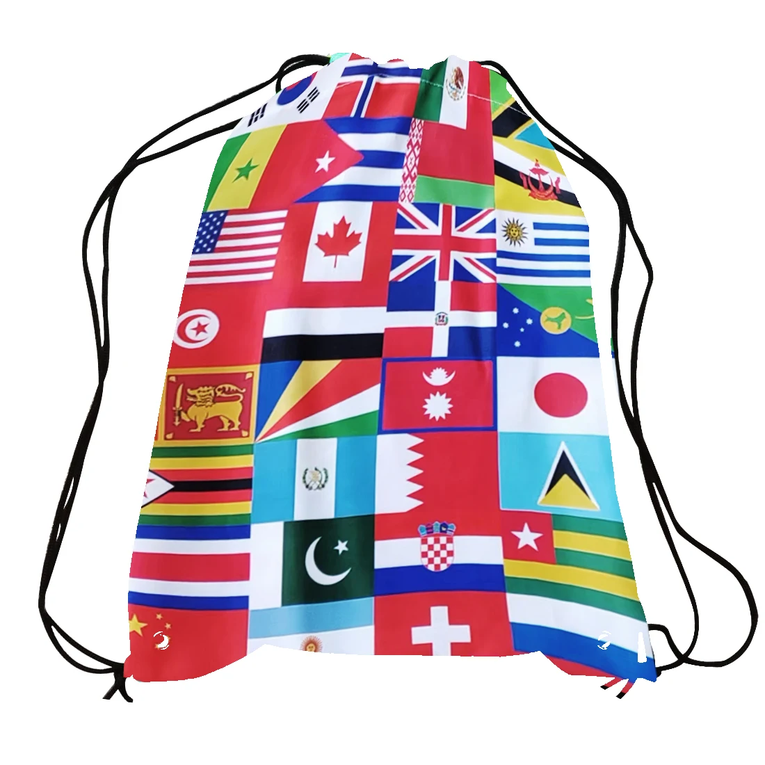 Flagicts 100% plain nylon world flag drawstring bag