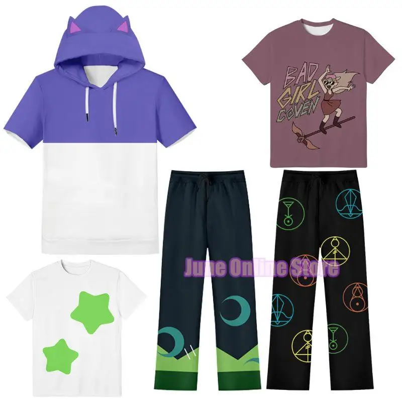 Disfraz de Hunter The Owl Cos House para hombres y mujeres, camiseta con capucha, pantalones, camisa de manga corta, ropa de calle informal, Jersey, Luz Noceda, Cosplay