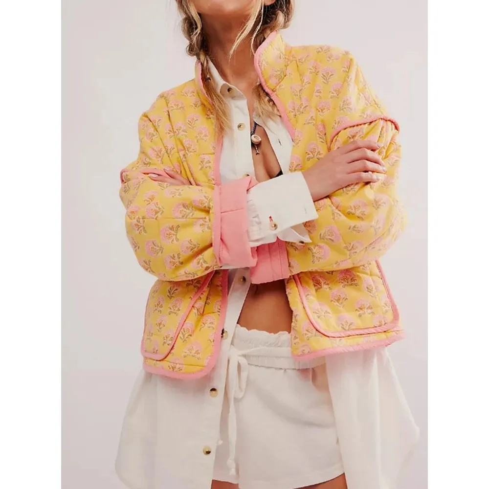 

Модная стеганая хлопковая куртка для женщин с принтом, высококачественная, длинная, облегающая, зимняя, утепленная, женская верхняя одежда