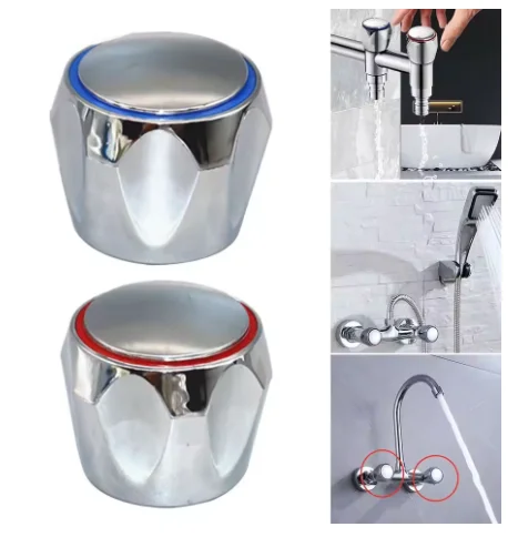 2pcs Chrome Plated Faucet Cover Set for Kitchen And Bathroom Hot/Cold Tap Top Head Handle Replacement