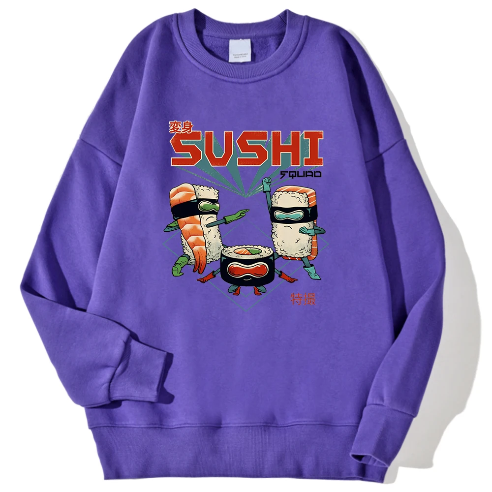 Japanese Cartoons Sushi Prints Male Pullovers Autumn Winter Fashion Hoodies Loose Crewneck Sweatshirts Warm Comfortable Clothing